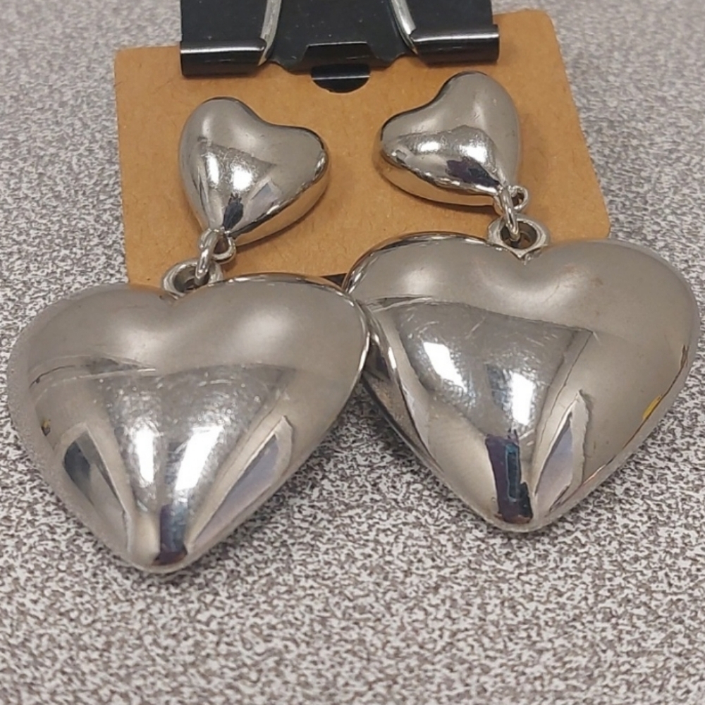 Silver Heart Drop Earrings